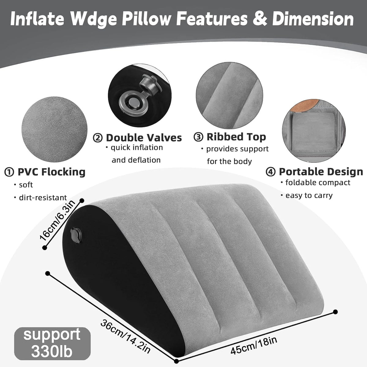 Inflatable Bed Wedge Pillow for Sleeping - Inflatable Wedge Pillow with Silk Eye Mask Set for Traveling,Leg Elevation,Back Support,Body Positioners,Lumbar Cushion for Post-Surgery Recovery,Camping Use