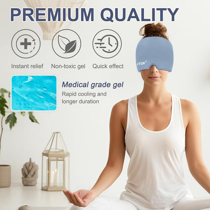 Migraine Headache Relief Cap, Gel Ice Head Wrap, Hot and Cold Therapy, Headache Eyes Mask for Sinus, Puffy Eyes, Tension and Stress Relief (Blue)