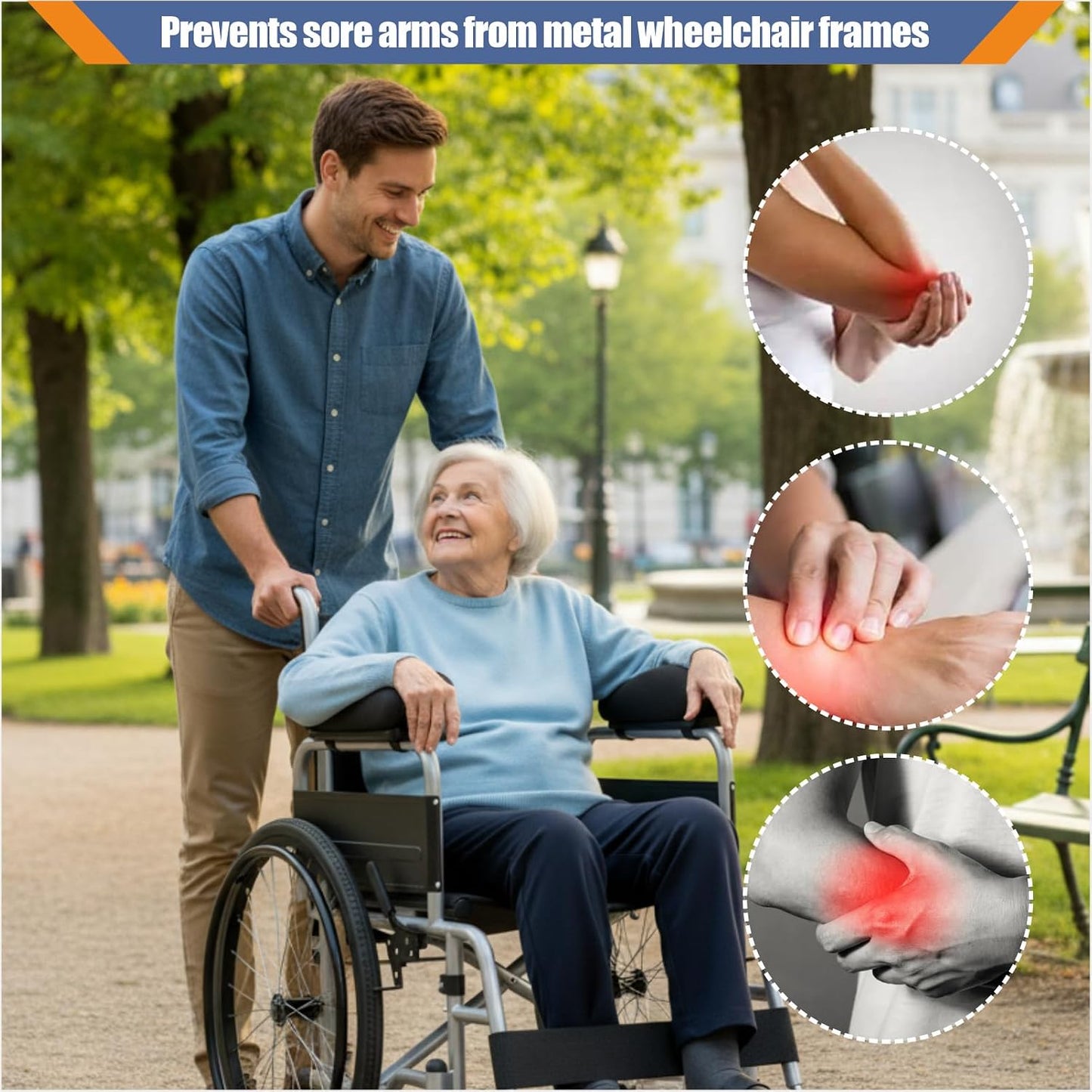 EDWERD Elderly Wheelchair Armrest Pad - Mobility Scooter Elbow Pillow Tray Soft Cushion Memory Foam Arm Stabilizer Accessories, 1PCS