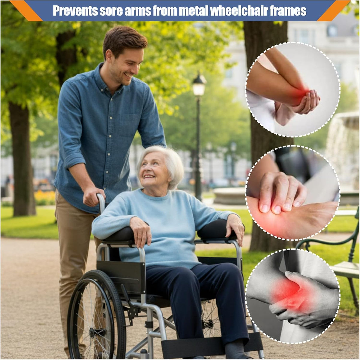 EDWERD Elderly Wheelchair Armrest Pad - Mobility Scooter Elbow Pillow Tray Soft Cushion Memory Foam Arm Stabilizer Accessories, 1PCS