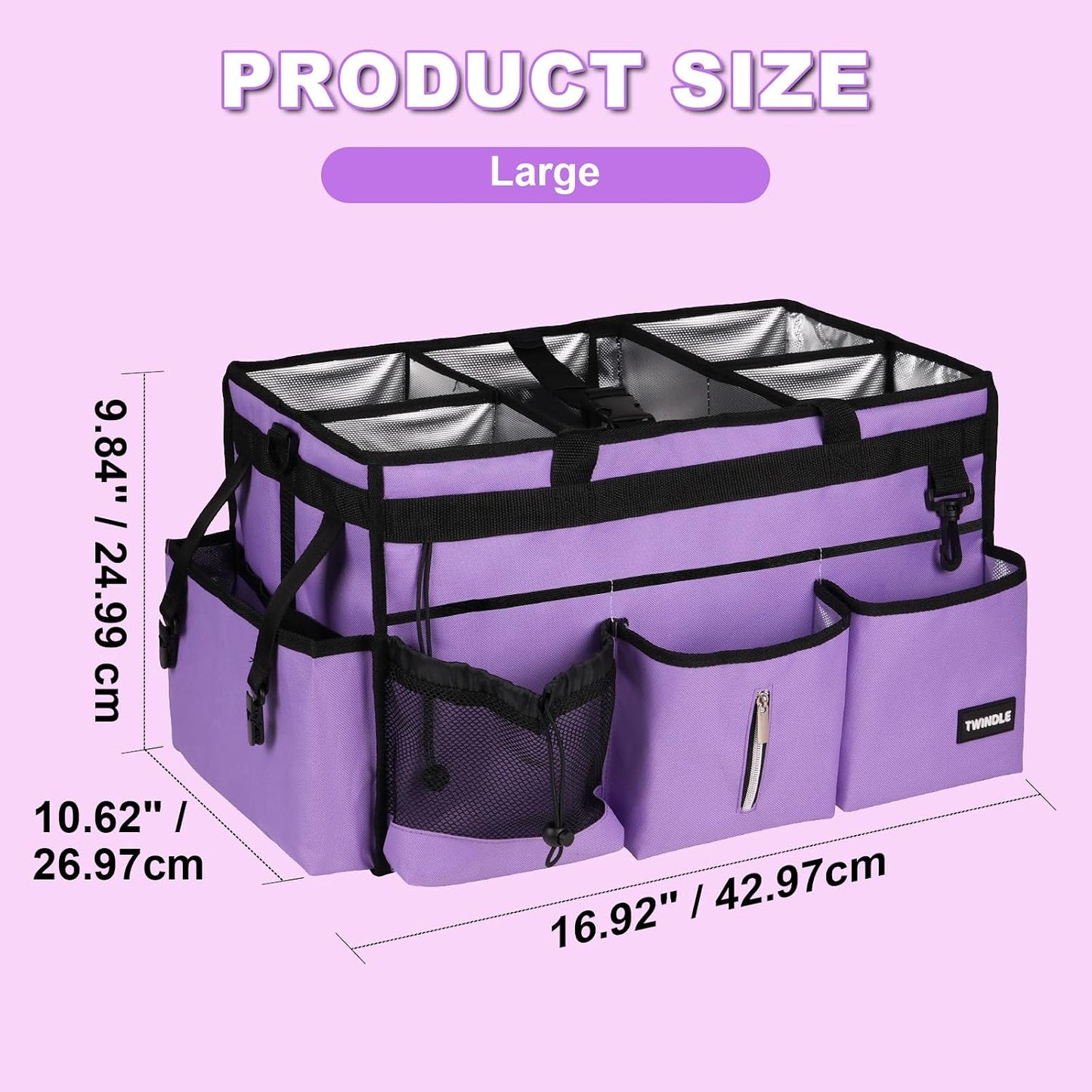 Extra Large Cleaning Caddy Bag with Built-In Support Board, Cleaning Tote Organizer with Removable Divider, Supply Carryall with Adjustable Shoulder Strap and Waist Belt for Cleaners & Housekeeper