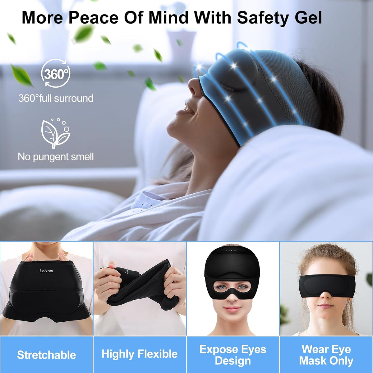 2 in 1 Migraine Relief Cap with Gel Eye Mask, Headache Relief Cap Ice Head Wrap Hot and Cold Therapy Hat Gift for Women for Headache Puffy Eyes Sinus and Tension Stress Relief (Light Purple)