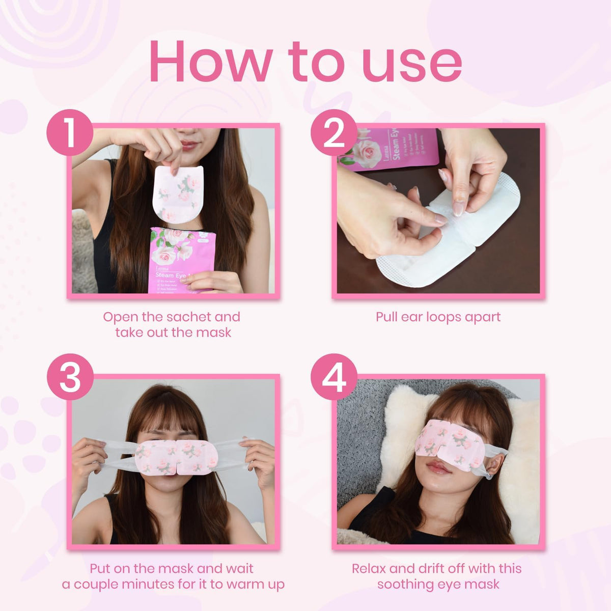 LANNA Heated Steam Eye Mask, Disposable 120 Minutes, Lavender Scent, 5 Pcs