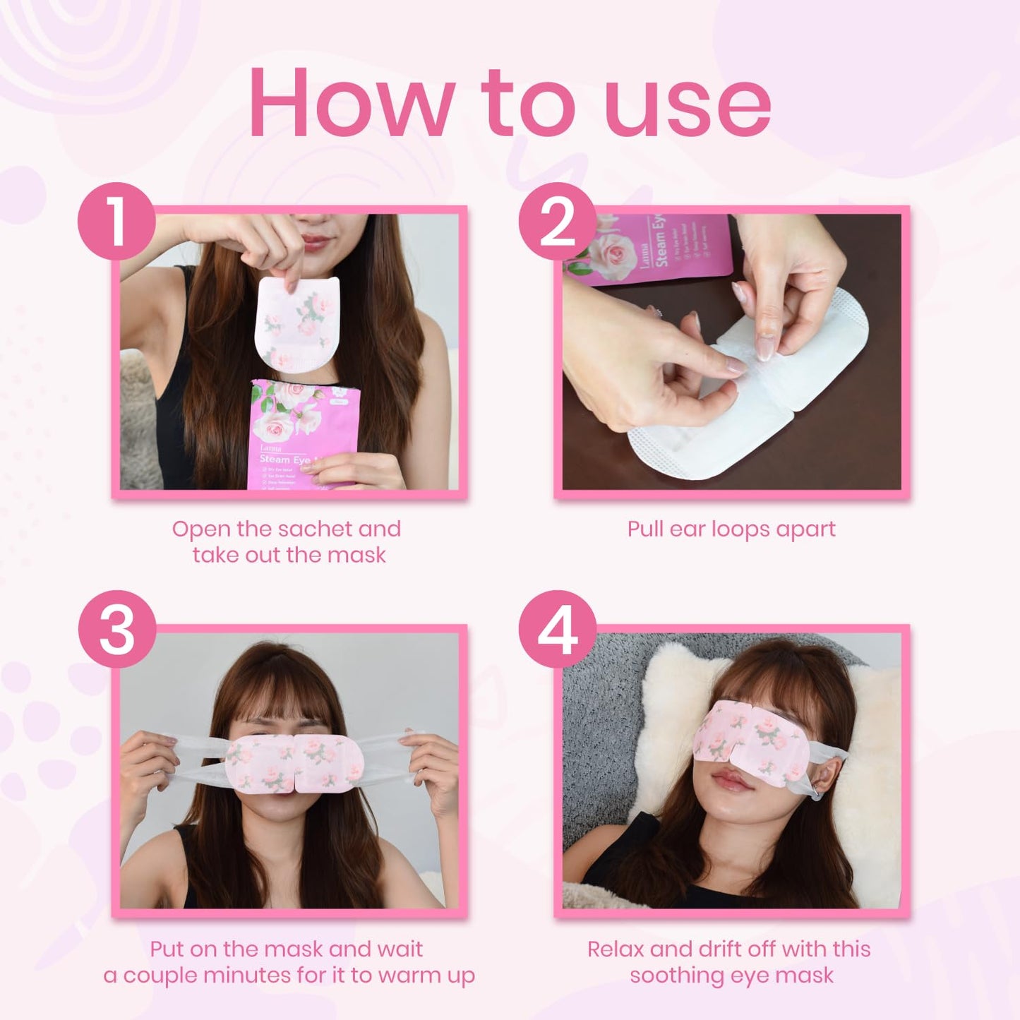 LANNA Heated Steam Eye Mask, Disposable 120 Minutes, Lavender Scent, 5 Pcs | Great for Sleep & Spa Relaxation, Self Heating Warm Compress for Dry & Puffy Eyes Long Lasting Heated Eye Mask for Stye Eyes