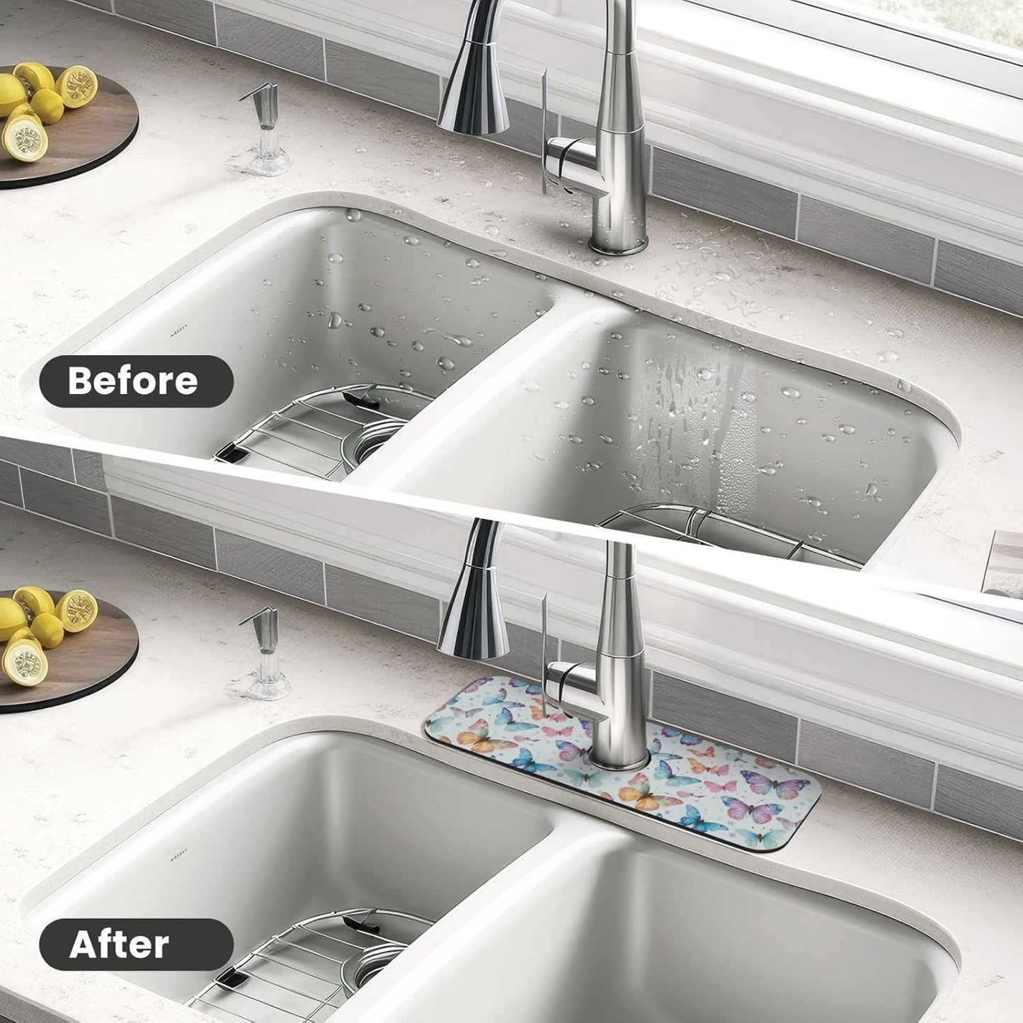Abstract Flower Blooming Floral Watercolor Kitchen Sink Splash Guard Faucet Mat Super Absorbent Fast Drying Mat Sink Gadgets-Fast Drying Pad Sink Mat For Kitchen Bathroom (15" X 5.5" )
