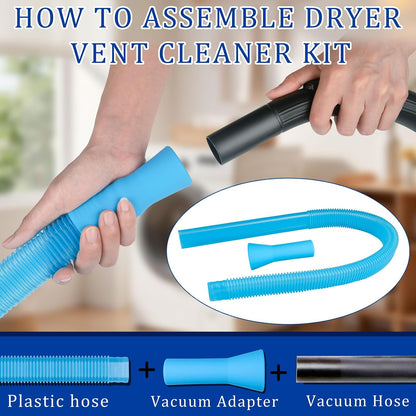 Dryer Vent Cleaner Kit with Vacuum Hose Attachment - Universal Dryer Lint Vacuum Tool for Clothes Dryer Cleaning, Flexible Hose & Lint Trap Vacuum Attachment for Most Vacuum Cleaners