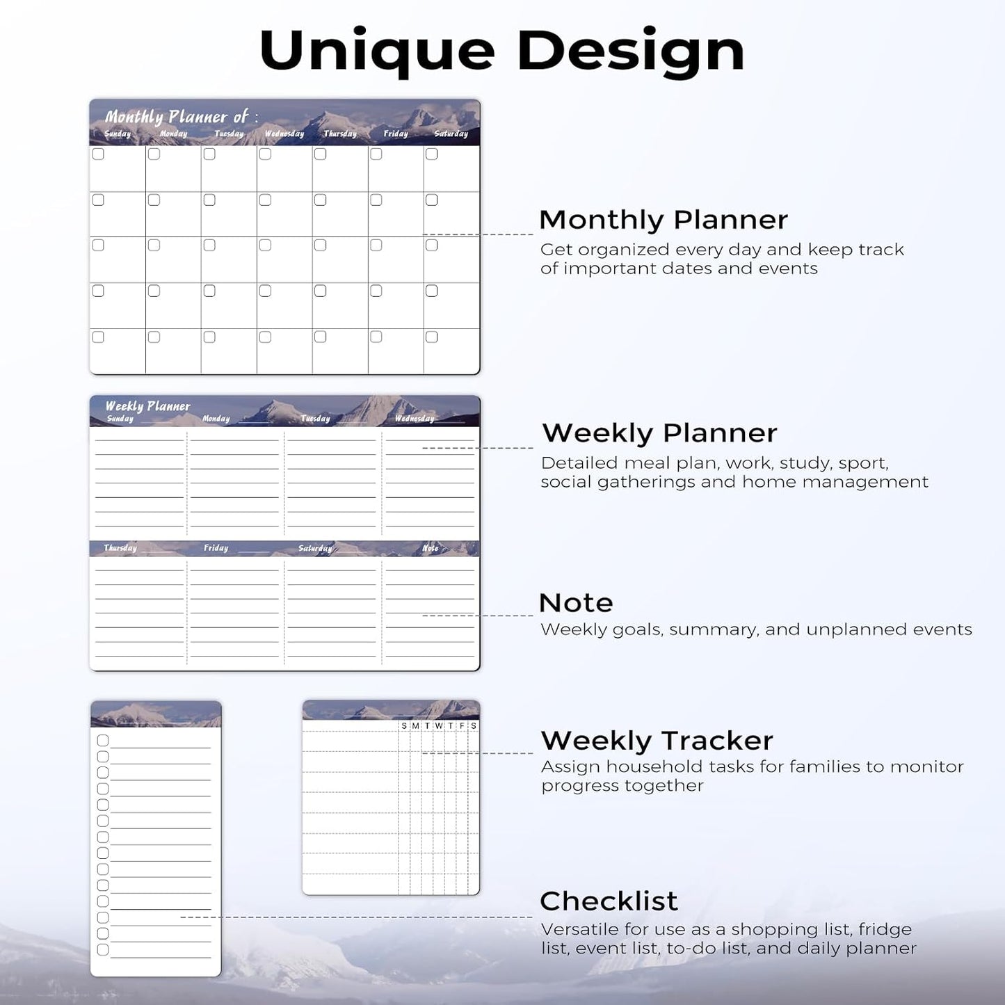 Refrigerator Calendar Magnetic, 16.3x11.7” (4-Pack) – Weekly & Monthly Planner, Chore Chart, Grocery/to-Do List for Fridge, Includes 8 Markers, 6 Magnets & 1 Eraser for Kitchen, Yellow