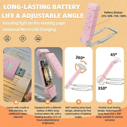 USB Rechargeable Book Light, Portable Clip-on LED Reading Light, Reading Lights for Books in Bed with 3 Amber Colors & 5 Brightness Dimmable, Compact & Long Lasting, Perfect for Book Lovers (Green)
