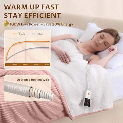 Heated Throw Blanket, 5 Heat Levels, 3 Hours Auto-Off, White | ETL & FCC certified, 50" × 60", OEKO-TEX fabric, machine washable, 100W low energy