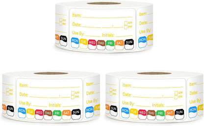 2 Rolls 1000 Pcs 1 X 2 inch Removable Food Date Sticker Labels, Easy to Write for Freezer, Refrigerator Food Containers Date Sticker, Leftover Labels (Blue-Red-US)