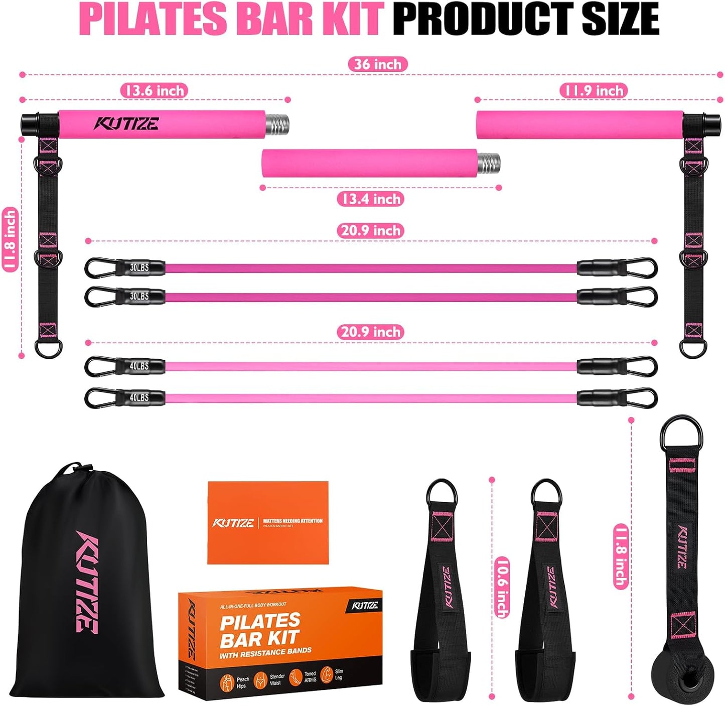 KUTIZE Pilates Bar Kit with Resistance Bands, Pilates Equipment, Multifunctional Pilates Bar for Women & Men, Pilates kit for Hip, Back, Arm, Full-Body Workouts, Home Gym Strength Training Equipment