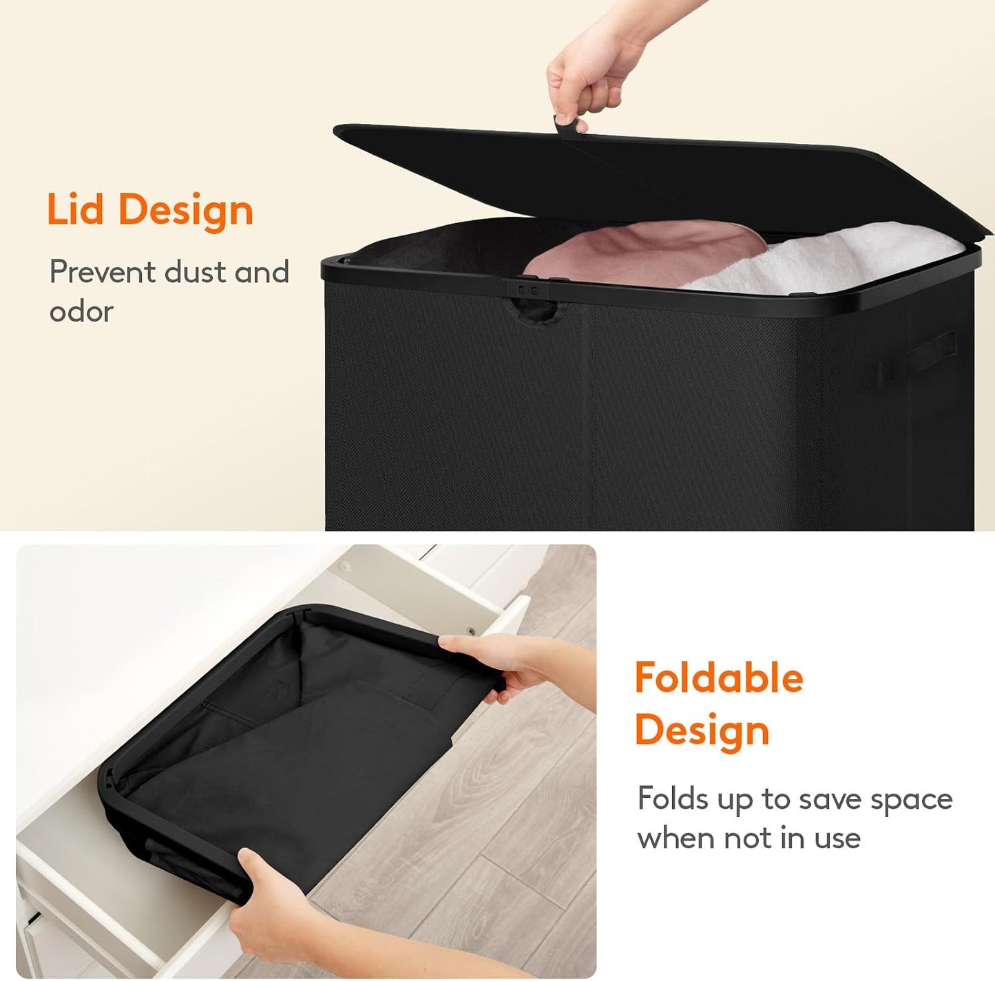 Lifewit 185L 3 Section Laundry Hamper with Lid, Laundry Basket, Beige | Large Foldable Laundry Sorter with 3 Removable Bags, Tall Clothes Hamper for Bedroom and Bathroom