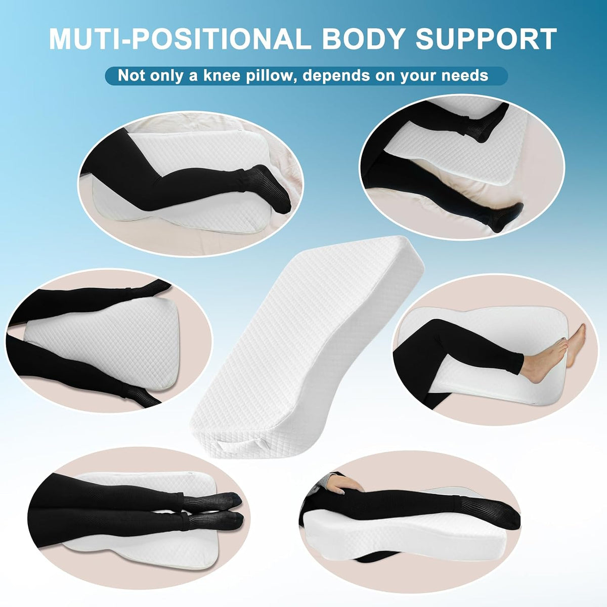 Knee Pillow for Side Sleepers, 100% Memory Foam Filling Leg Pillow for Side Sleeping, 4" Height Leg Pillow for Relieving Leg, Back, and Knee Pain Breathable & Pressure-Relieving Support - 18"x30"x4"