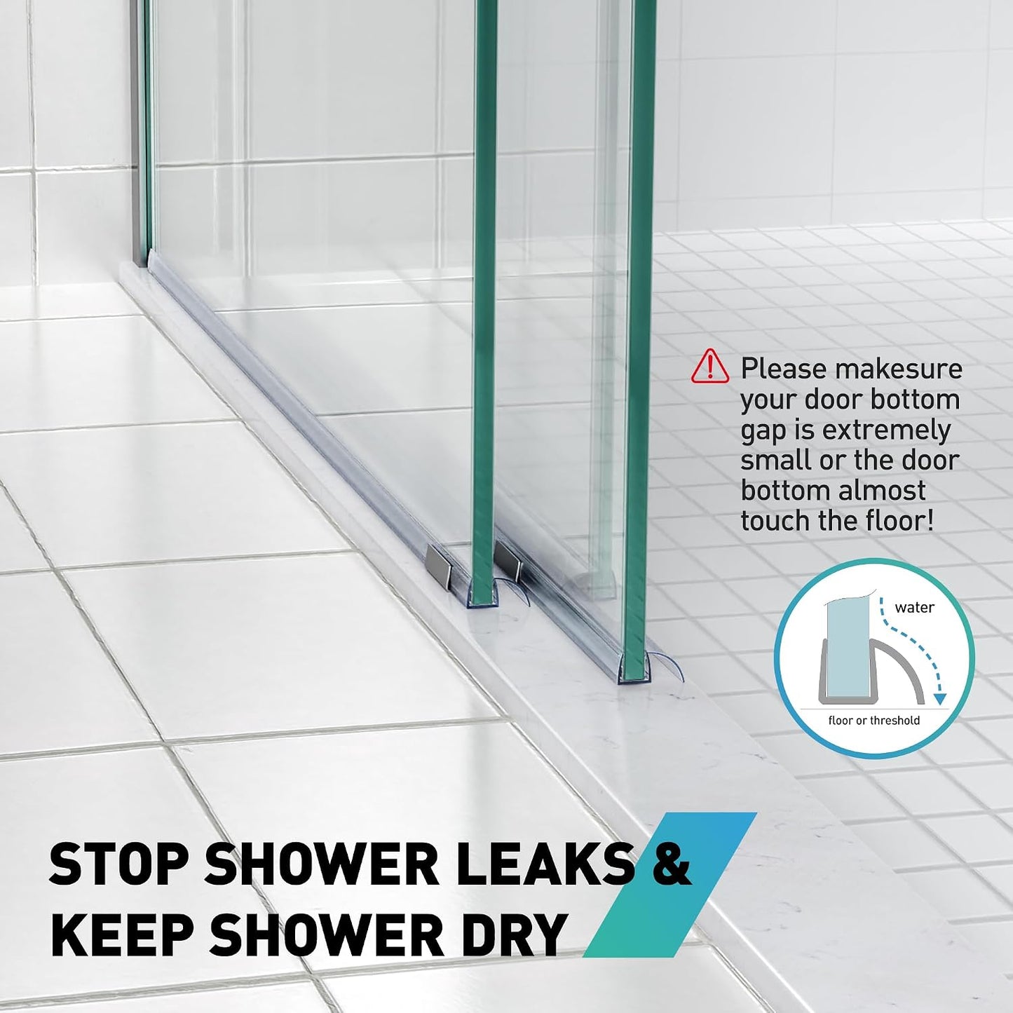 Sliding Shower Door Bottom Seal, 2 PCS 3/8" x 36" | Polycarbonate Door Sweep for 3/8 Inch Glass, Frameless Glass Shower Door Seal Strip Stop Leaks and Create a Water Barrier