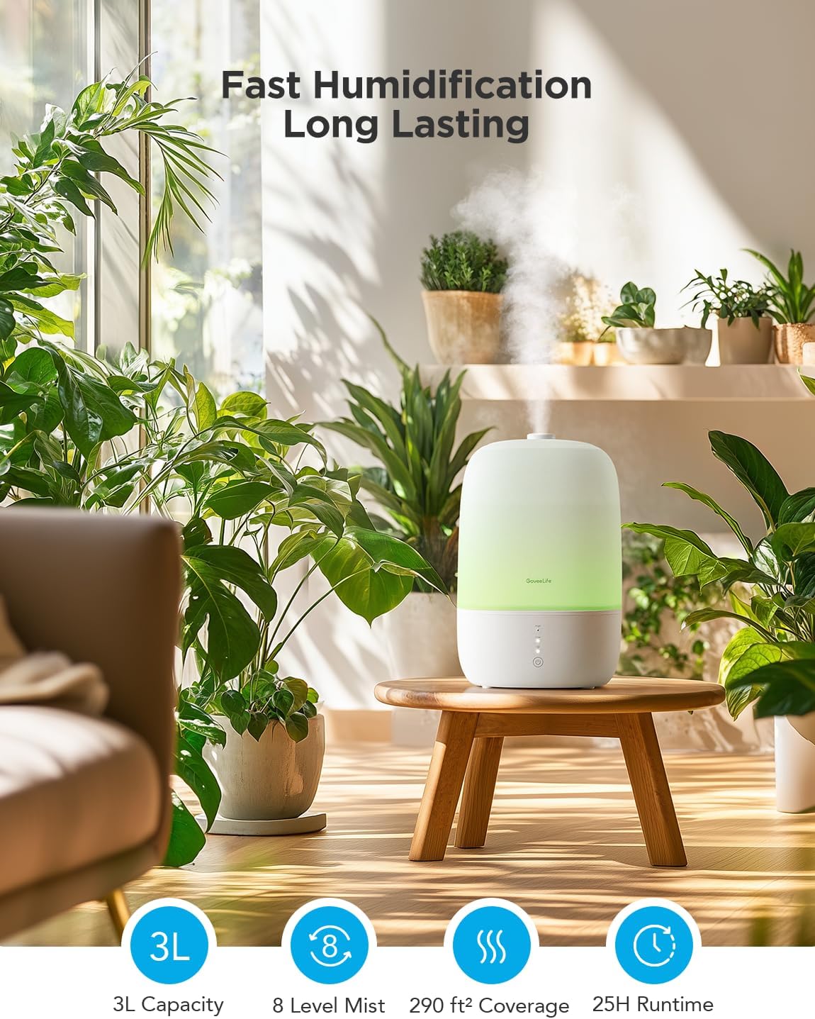 GoveeLife Smart Humidifiers for Bedroom, 3L Top Fill Cool Mist Humidifier