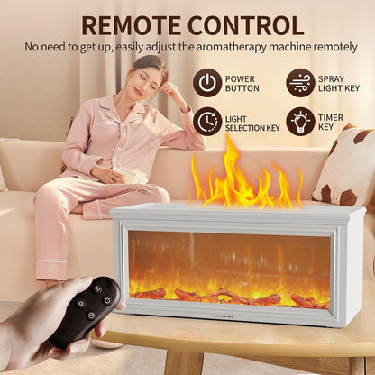 Fireplace Flame Essential Oil Diffuser, 280ml Aromatherapy Humidifier with Remote Control, 7 Color LED Lights, Ultrasonic Aroma Diffuser for Home Bedroom Office Yoga Spa, White