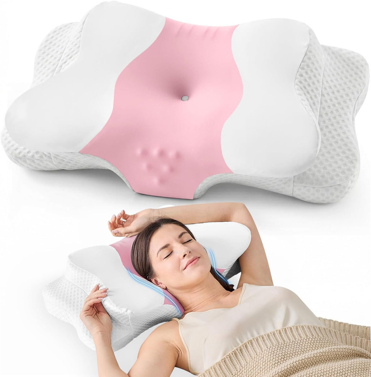 DISSA Cervical Neck Pillow for Side Sleepers Ergonomic Contour Memory Foam Pillow with Adjustable Orthopedic Neck Support for Pain Relief - Gift for Christmas & Birthdays