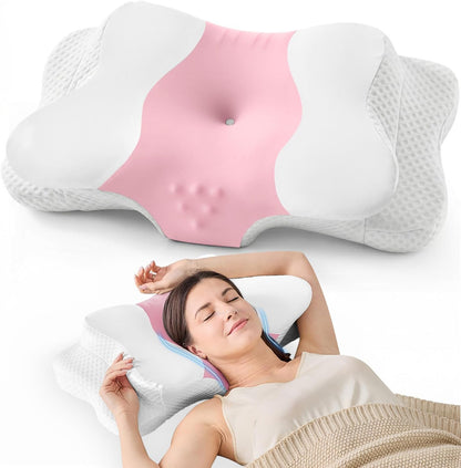 DISSA Cervical Neck Pillow for Side Sleepers Ergonomic Contour Memory Foam Pillow with Adjustable Orthopedic Neck Support for Pain Relief - Gift for Christmas & Birthdays