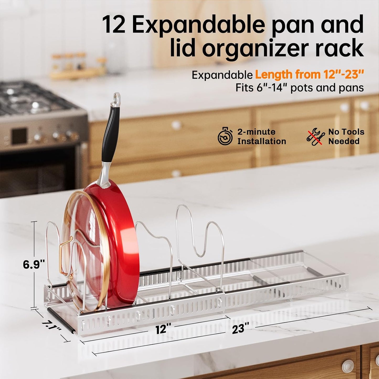 MUDEELA Expandable Pot Pan Lid Organizers inside Cabinet, 10 Divider-Black | Expandable 11.8–22.9", 10 Adjustable Divider, Tool-Free Assembly, Non-Slip, Scratch-Proof, For Pan Lid Cutting Board Bakeware