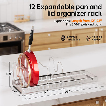 MUDEELA Expandable Pot Pan Lid Organizers inside Cabinet, 10 Divider-Black | Expandable 11.8–22.9", 10 Adjustable Divider, Tool-Free Assembly, Non-Slip, Scratch-Proof, For Pan Lid Cutting Board Bakeware