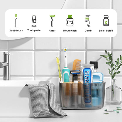 GFWARE Toothbrush Holders for Bathrooms - Bamboo Divider Toothbrush and Toothpaste Holder with Drainage, Kids Electric Toothbrush Organizer for Bathroom Countertop, White Tooth Brush Holder | 5 Slots Toothbrush and Toothpaste Holder with Bamboo Divider,