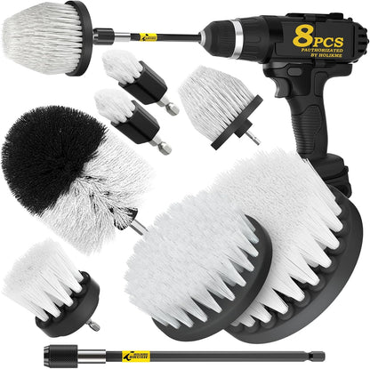 Holikme 8Piece Drill Brush Attachment Set - Power Scrubber Cleaning Kit | Nylon Fibers, Power Scrubber Attachments for Tile, Shower, Floors, Kitchen and Auto Interior Care, Cleaning Tools, Yellow