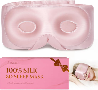 BeeVines Luxury Pure 100% Silk Sleep Mask for Women, 3D Contoured Eye Mask