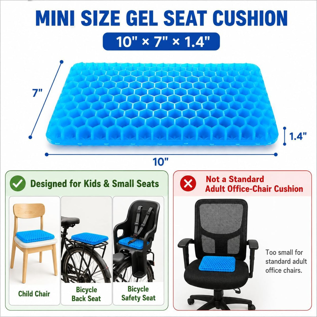 Gel Seat Cushion for Long Sitting - 16.5" x 14.5" x 2.4" (Extra Thick＆Soft)