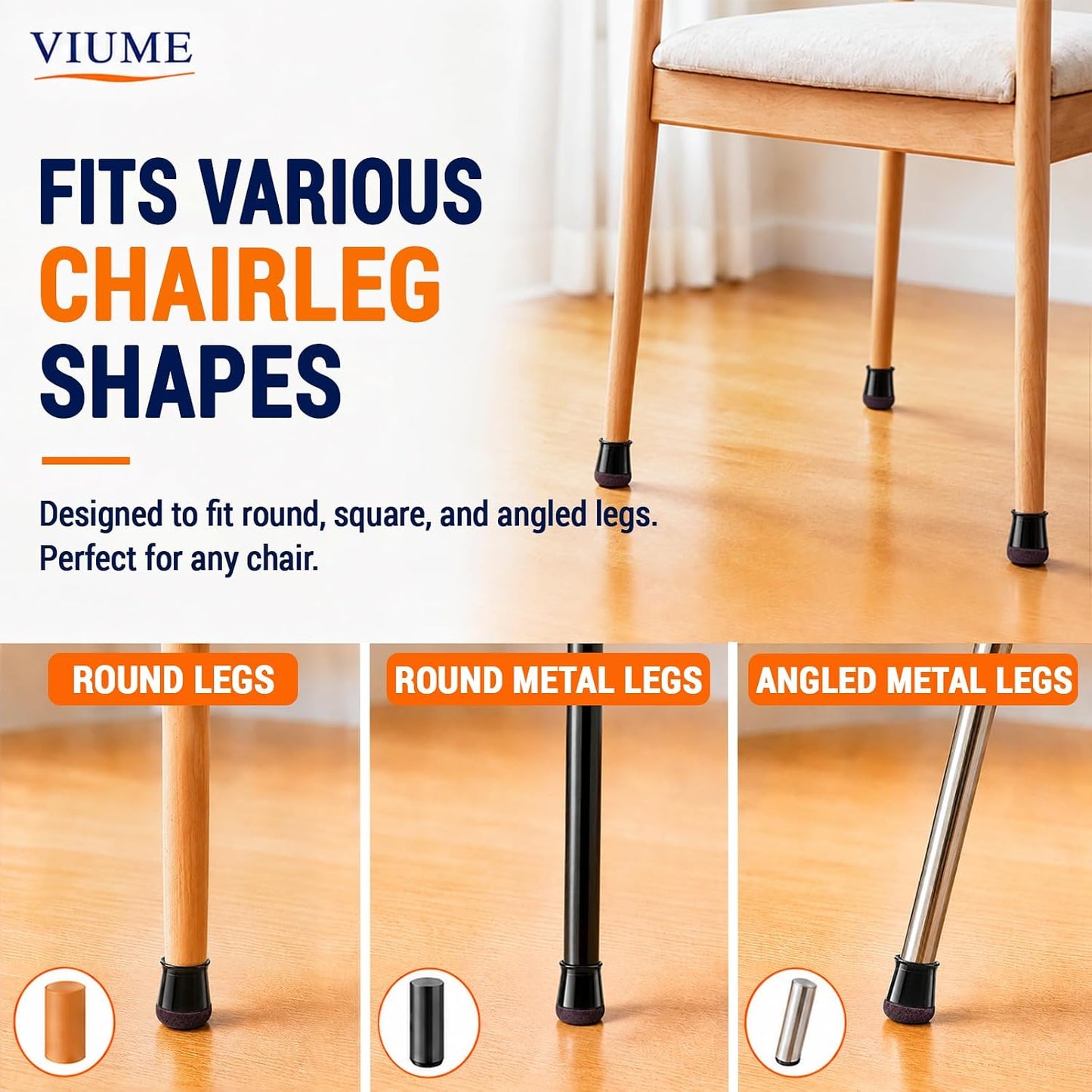 VIUME 24 Pcs Chair Leg Floor Protectors for Hardwood Floors Round | Silicone Covers Felt Pads Furniture Leg Caps Anti-Scratch Reduce Noise Fit (1-5/16" to 2")