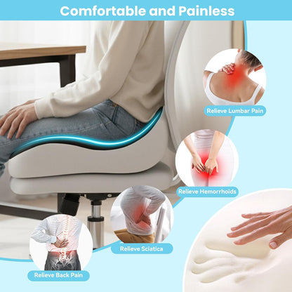 Seat Cushion, Memory Foam for Sit Bone and Back Pain Relief | Dual-Hole Ventilation, Coccyx,Sciatica and Tailbone Hip Relief ,Posture Support ,Office Chair and Car Seat,Home Use