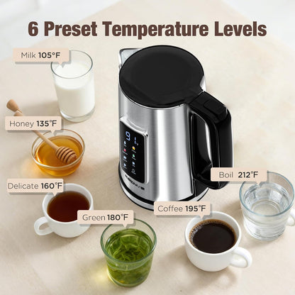 KEINVE 1.7L Electric Kettle, Touch Screen, No Plastic Interior | Double Wall, 6 Preset Temperatures, Fast Boil, and STRIX Control