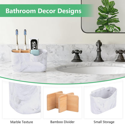 GFWARE Toothbrush Holders for Bathrooms - Bamboo Divider Toothbrush and Toothpaste Holder with Drainage, Kids Electric Toothbrush Organizer for Bathroom Countertop, White Tooth Brush Holder | 5 Slots Toothbrush and Toothpaste Holder with Bamboo Divider,
