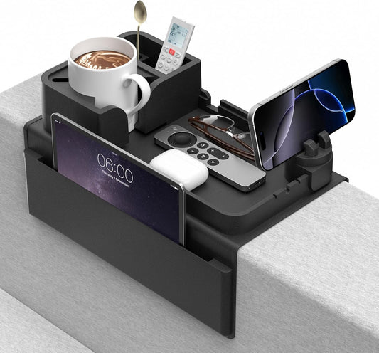 Couch Arm Cup Holder CLESOO Couch Arm Tray Anti-Slip Couch Cup Holder Silicone Sofa Armrest Tray Dual Side Pocket Couch Drink Holder Sofa Caddy Arm Remote Holder Snack Caddy with Phone Holder Blue