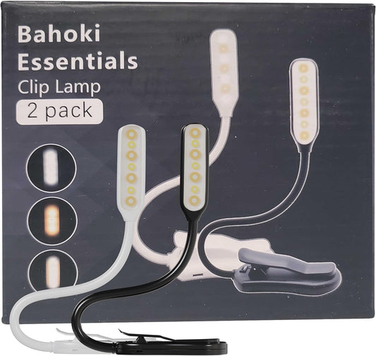 BaHoki Essentials Book Clip Lamp - Small Size Rechargeable LED Clip On Flash Light - Book Light for Reading in Bed