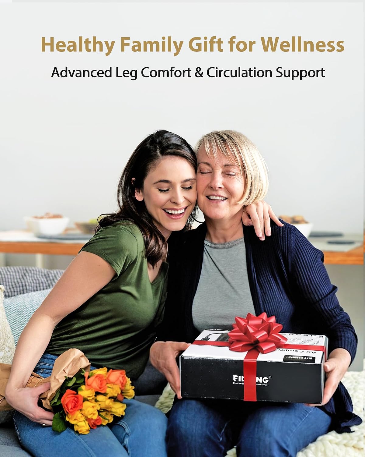 FIT KING Leg Massager for Circulation and Pain Relief, Air Compression Leg and Foot Massager to Relieve Pain Swelling Edema with 2 Size Extensions- Great Gift for Wife Mom and Dad
