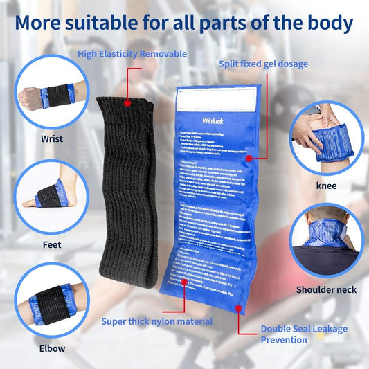 Reusable Gel Ice Pack 2 Piece Set Soft Cold Hot Compress Wraps with Straps
