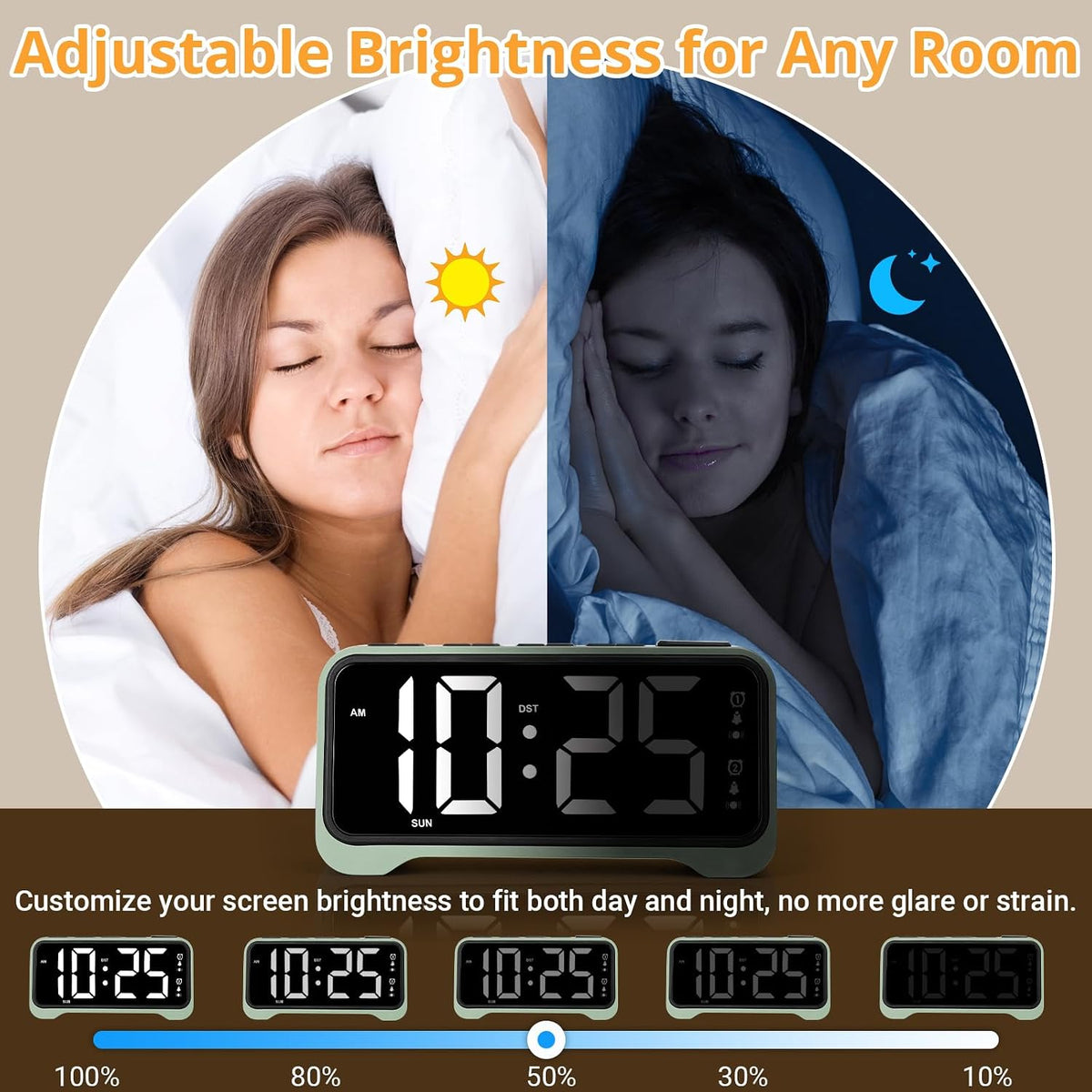 Vibrating Alarm Clock for Heavy Sleepers, 3-Level Bed Shaker, Dual Alarms