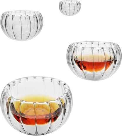 Glass Filtering Tea Maker Teapot with a Warmer and 6 Double-walled Tea Cups Set (Heating base, Standard)