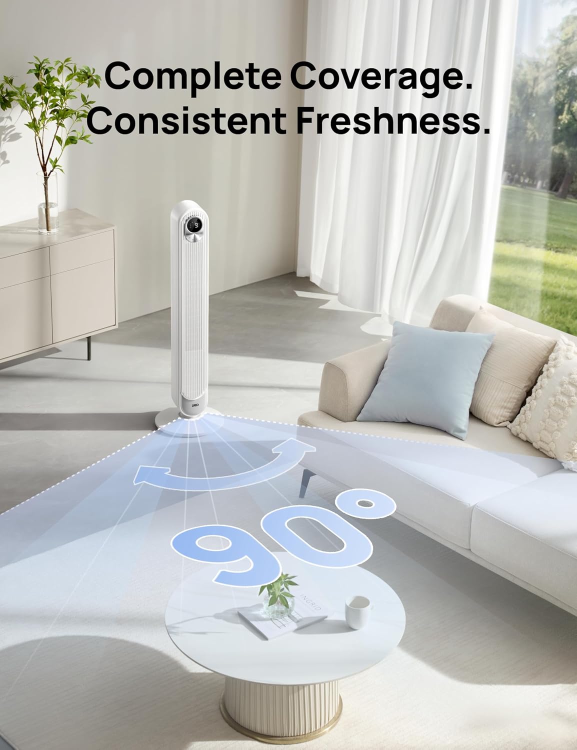 DREO Tower Fan for Bedroom, 28ft/s High Velocity, 9 Speeds, DC Motor