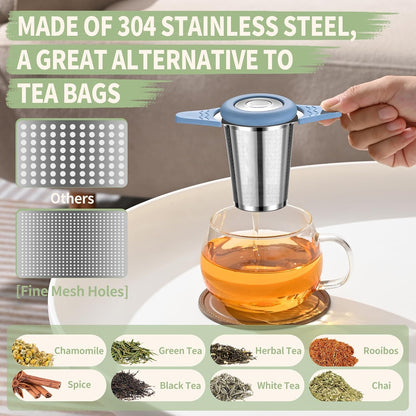 Tea Infuser for Loose Leaf Tea, ASWETMEL Stainless Steel Tea Infuser with Heat Proof Silicone Handles, Extra Fine Mesh Tea Strainers Filter Fine Tea Leaves Effectively, Fits Tea Pots, Mugs, Cup