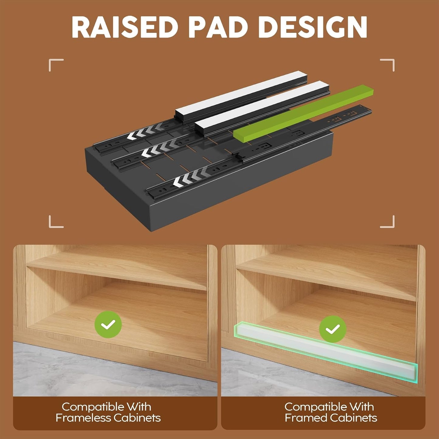 Seinloes 2 Pack Pull Out Cabinet Organizer for Wide Cabinets,Expandable 15.1"-26.3" Width,21" Deep Slide Out Drawers With Raising Pad for Framed Cabinets,3 Slide Rails,No Drill Roll Out Shelves,White