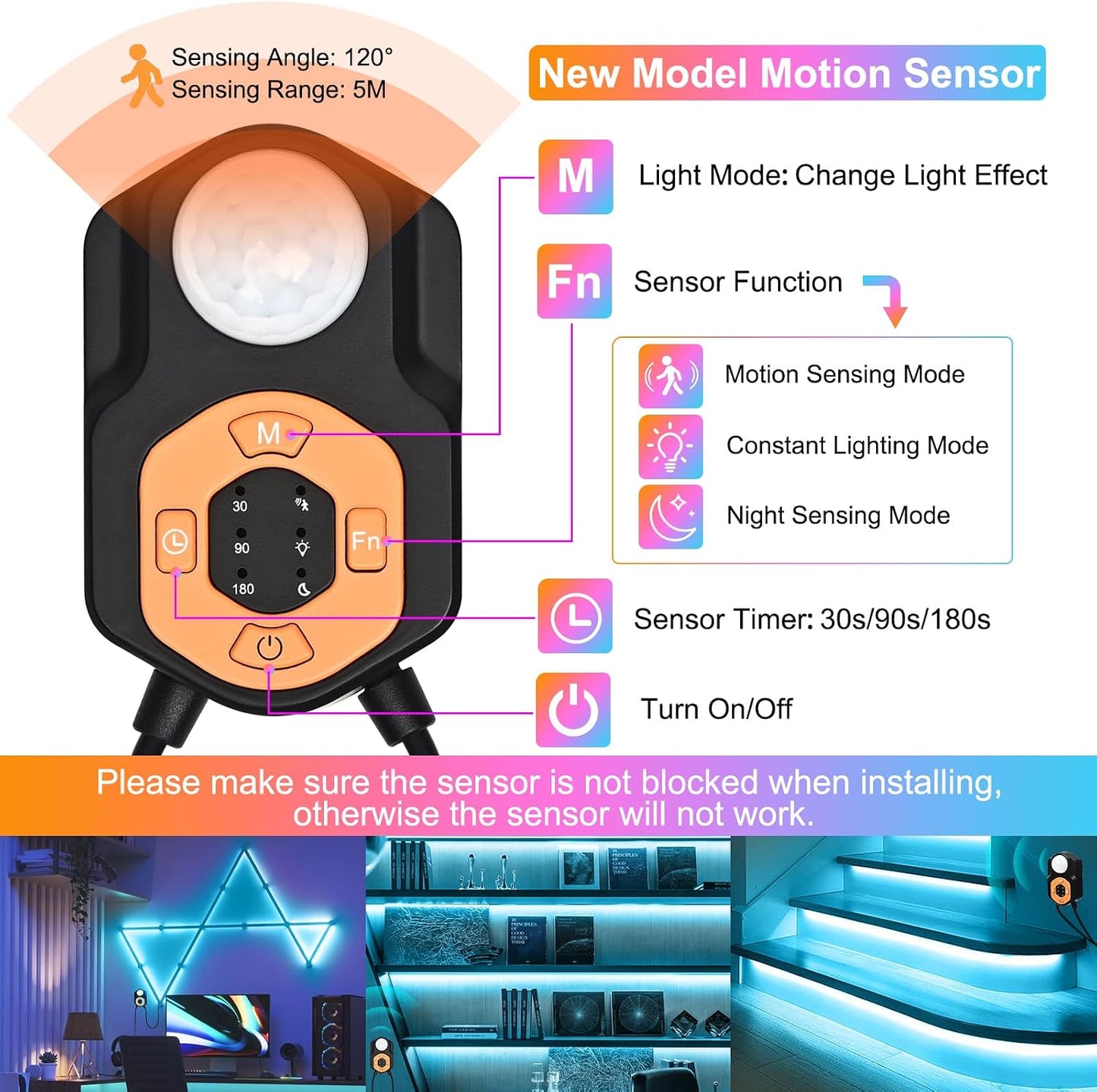 Motion Sensor LED Light Strip 19.68ft 3M*2 Sets Under Bed Lights |3 Modes |Music Sync |Timer | RGB Color Changing |Remote & App Control |Dimmable Motion Activated LED Night Light for Bedroom Cabinet