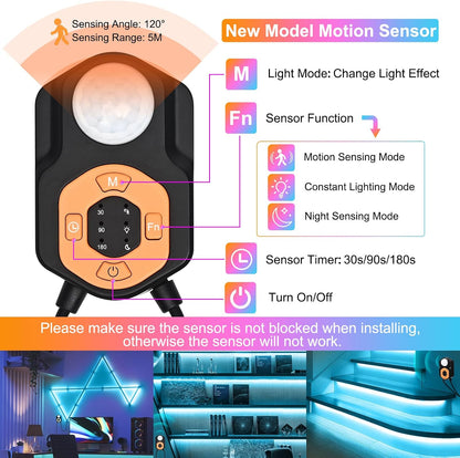 Motion Sensor LED Light Strip 19.68ft 3M*2 Sets Under Bed Lights |3 Modes |Music Sync |Timer | RGB Color Changing |Remote & App Control |Dimmable Motion Activated LED Night Light for Bedroom Cabinet
