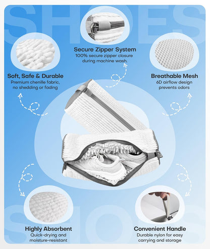 3-IN-1 Laundry & Shoe Washing Machine Bag : Laundry Shoe Bag for Washer & Dryer,Shoe Cleaning Bag for Sneakers,Tennis,Self-locking Zipper & Microfiber,Include 3 Laundry Bag & 2 Shoe Bag
