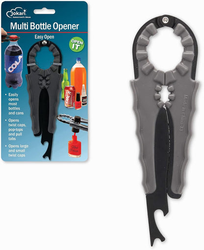 Jokari Multi Bottle Opener for Jars Bottles and Cans 3 in 1 Easy Grip Lid | Weak Hands Twist Caps Pull Tabs, Small Lids Arthritis Aid Manual Kitchen, Open Jars, Bottles, and Cans with