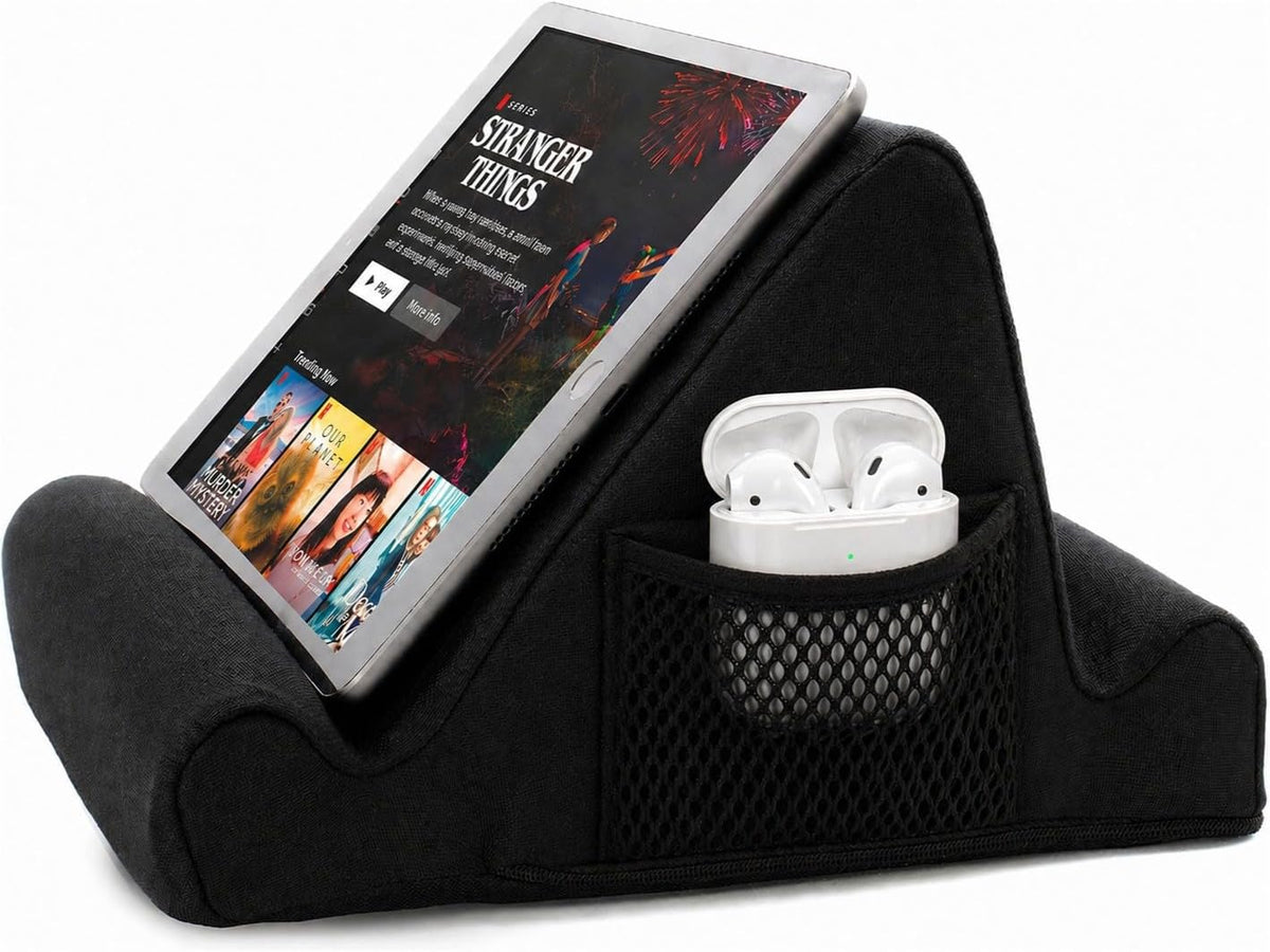 Brookstone Tablet Lap Cushion - Tablet/Phone/Ebook Holder for Bed, Flights, and Travel, Memory Foam Lap Desk for Reading and Hands Free Viewing, Compatible iPad and Kindle Accessories, Grey