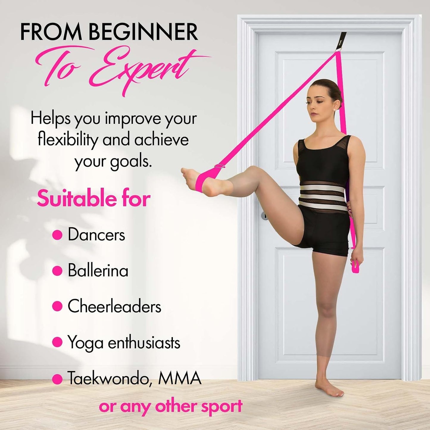 Stretching Strap with Door Anchor for Splits and Flexibility Training | Improve Leg Flexibility at Home, Ideal for Ballet, Dance, Cheerleading, Yoga, Pole Dance and Gymnastics