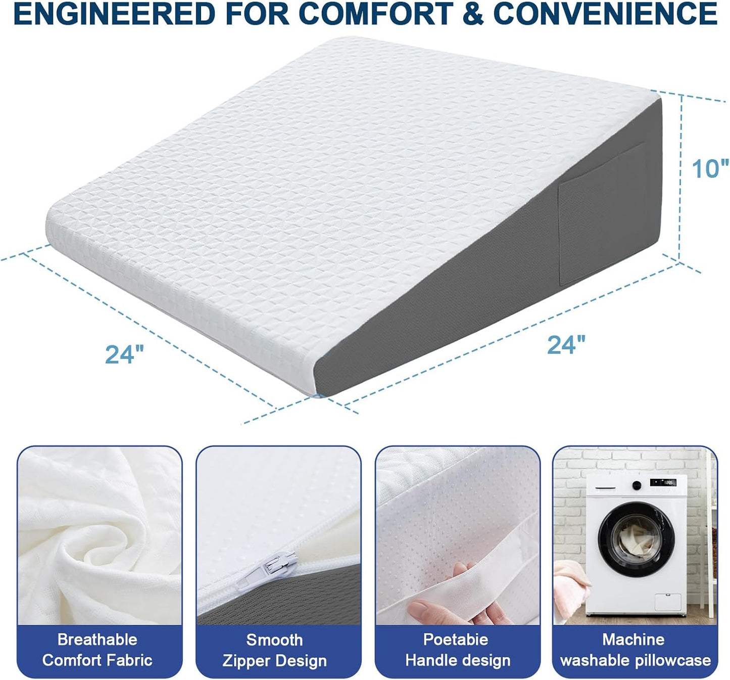 8" Leg Elevation Pillow, Memory Foam Wedge Pillow for Leg & Knee Support | Knee, Hip & Ankle Support. Elevates Legs For Comfortable Sleeping, Resting, And Recovery With A Supportive Wedge Shape.