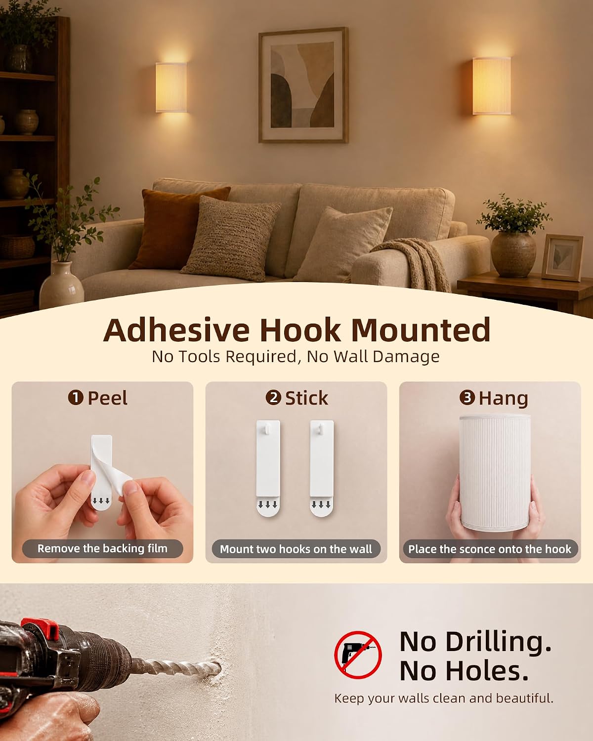 EZVALO Battery Operated Wall Sconce Set of Two with Remote, Wall Lights