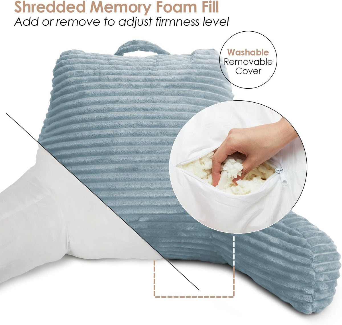 Clara Clark Reading Pillow for Bed Adult – Back Pillow for Sitting in Bed, Standard Bed Pillows for Sitting Up, Foam Chair Pillow, Sage Green Rest Pillow